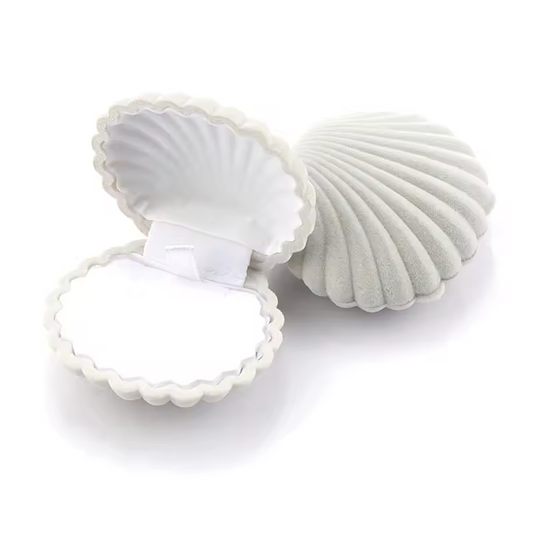 Joyero Tipo Concha de Mar de Terciopelo Blanco