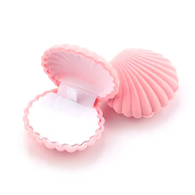 Joyero Tipo Concha de Mar de Terciopelo Rosa